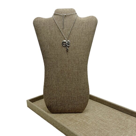 Cat Kitty Heart Pendant Necklace Shiny Silver Tone Oval Link Chain Lobster Clasp - Picture 2 of 7